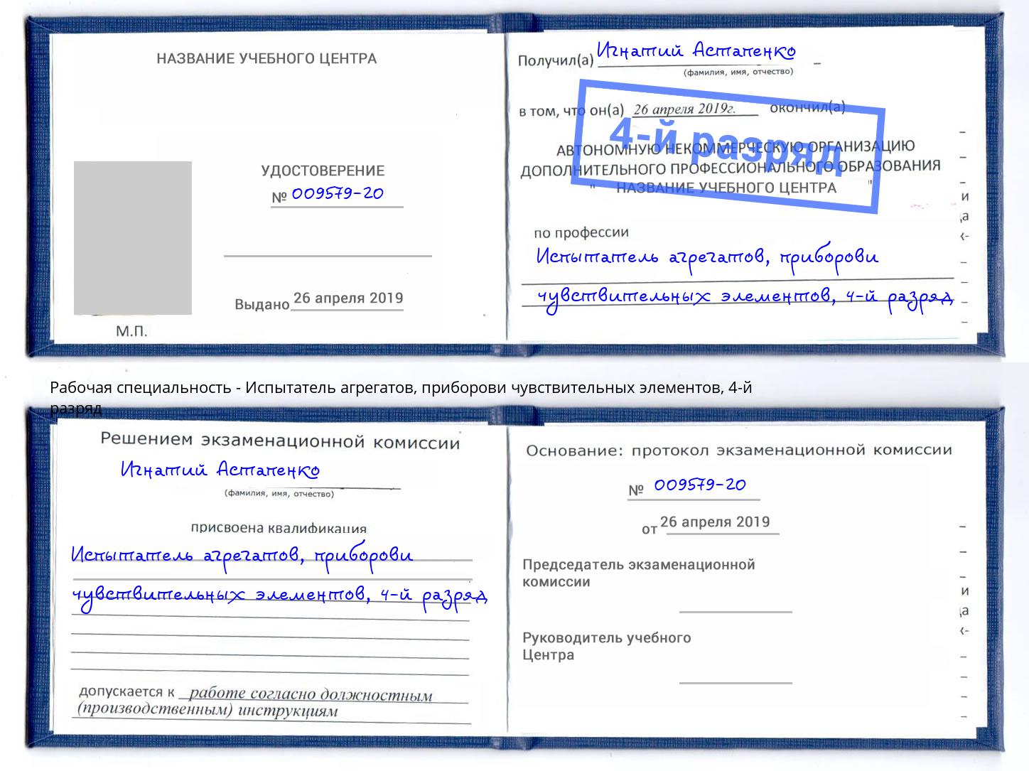 корочка 4-й разряд Испытатель агрегатов, приборови чувствительных элементов Ахтубинск