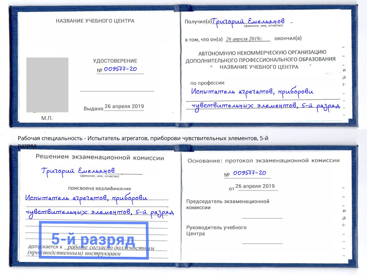 корочка 5-й разряд Испытатель агрегатов, приборови чувствительных элементов Ахтубинск