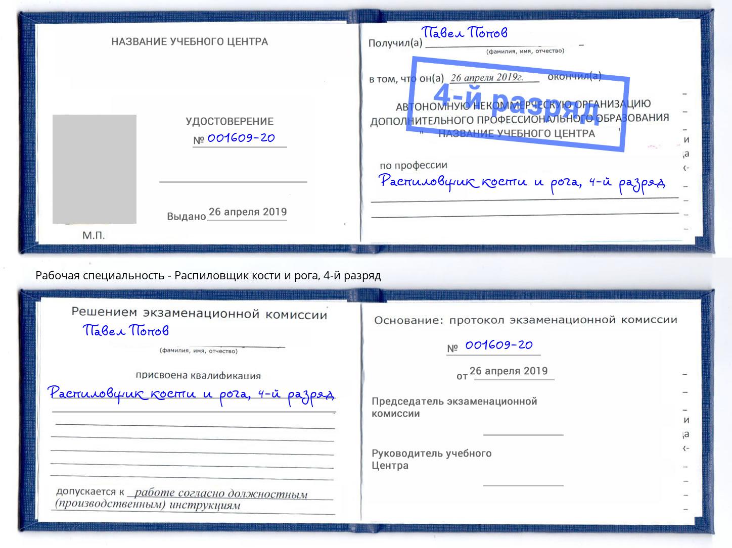 корочка 4-й разряд Распиловщик кости и рога Ахтубинск