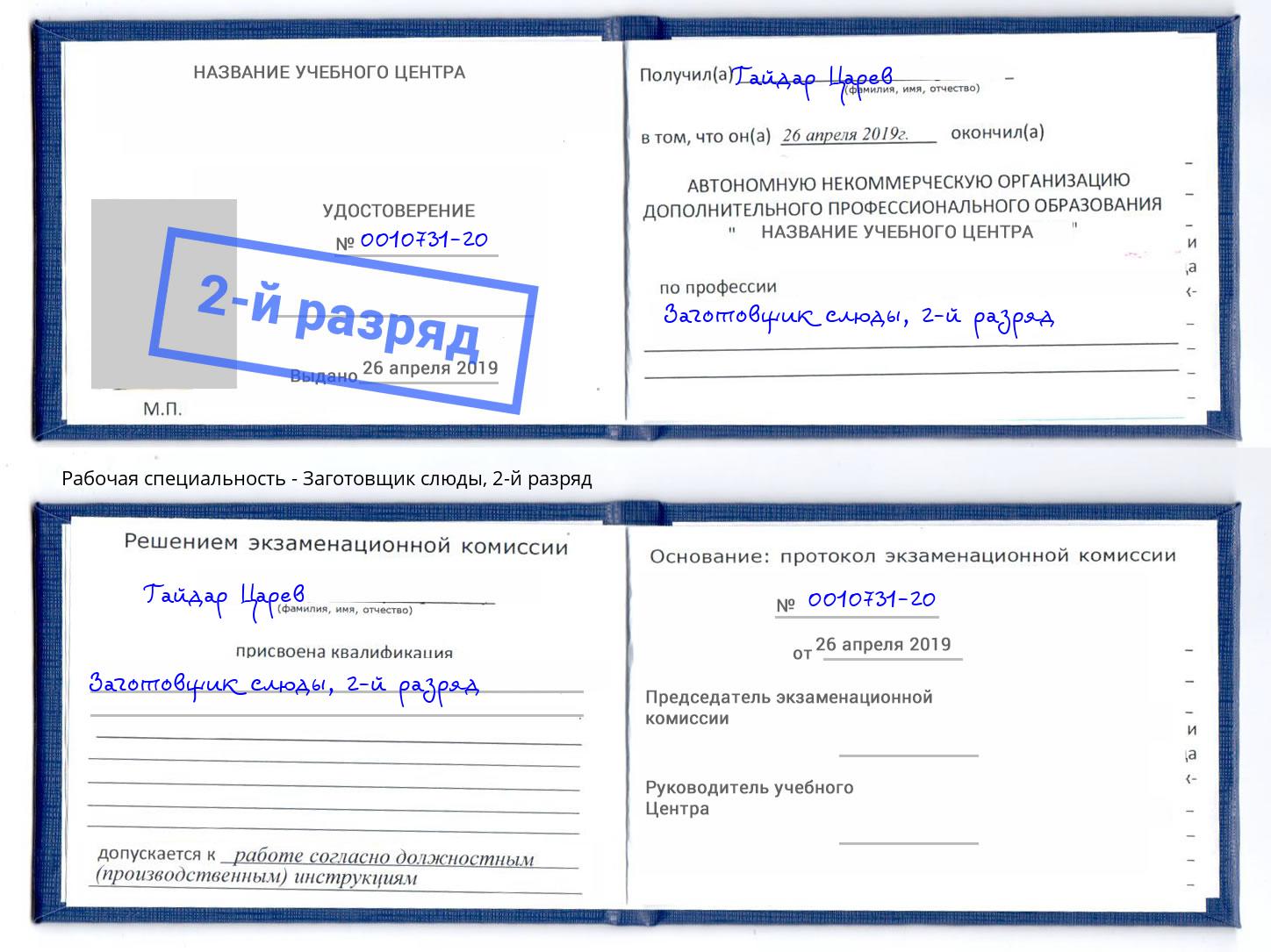 корочка 2-й разряд Заготовщик слюды Ахтубинск