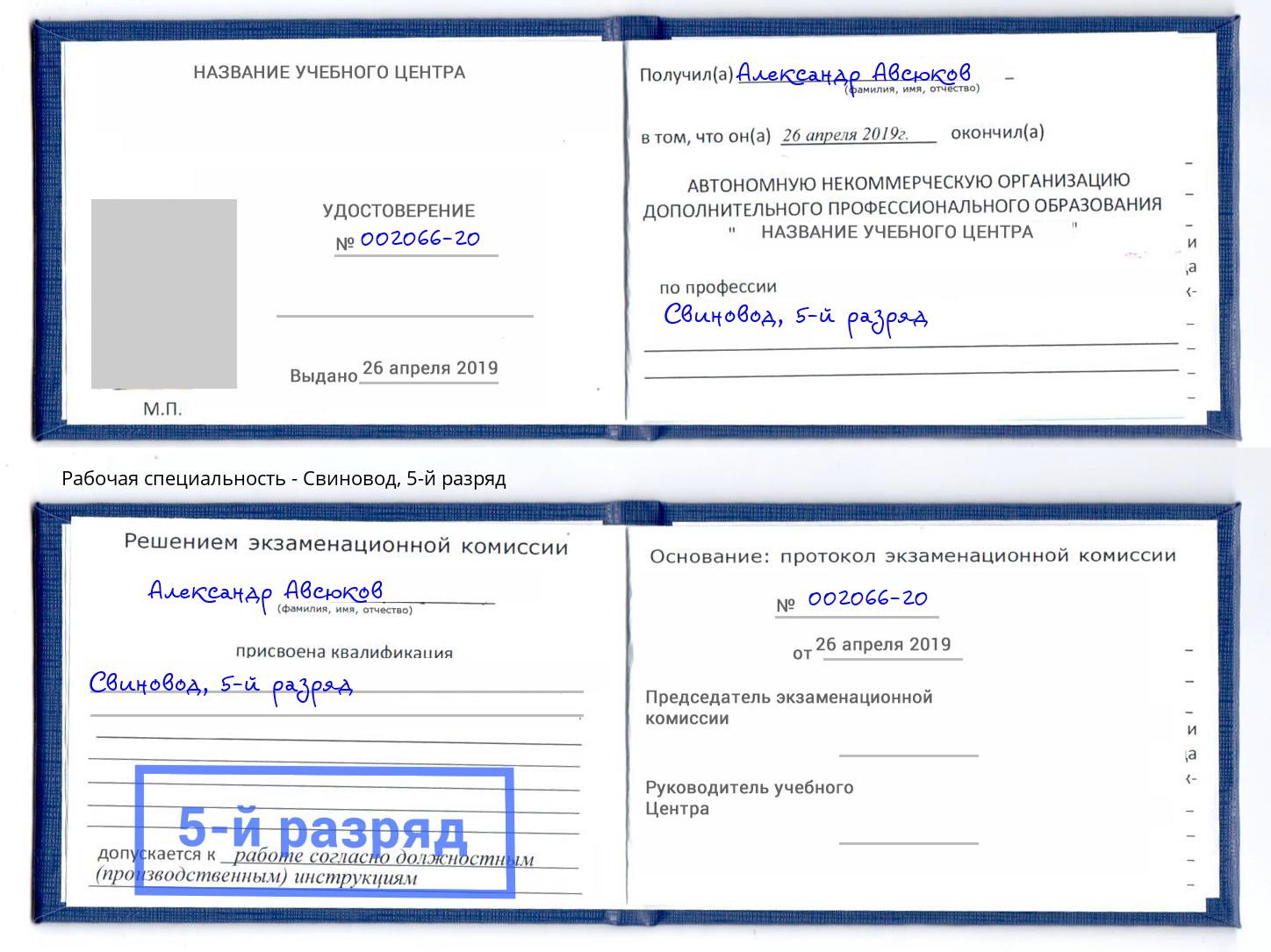 корочка 5-й разряд Свиновод Ахтубинск