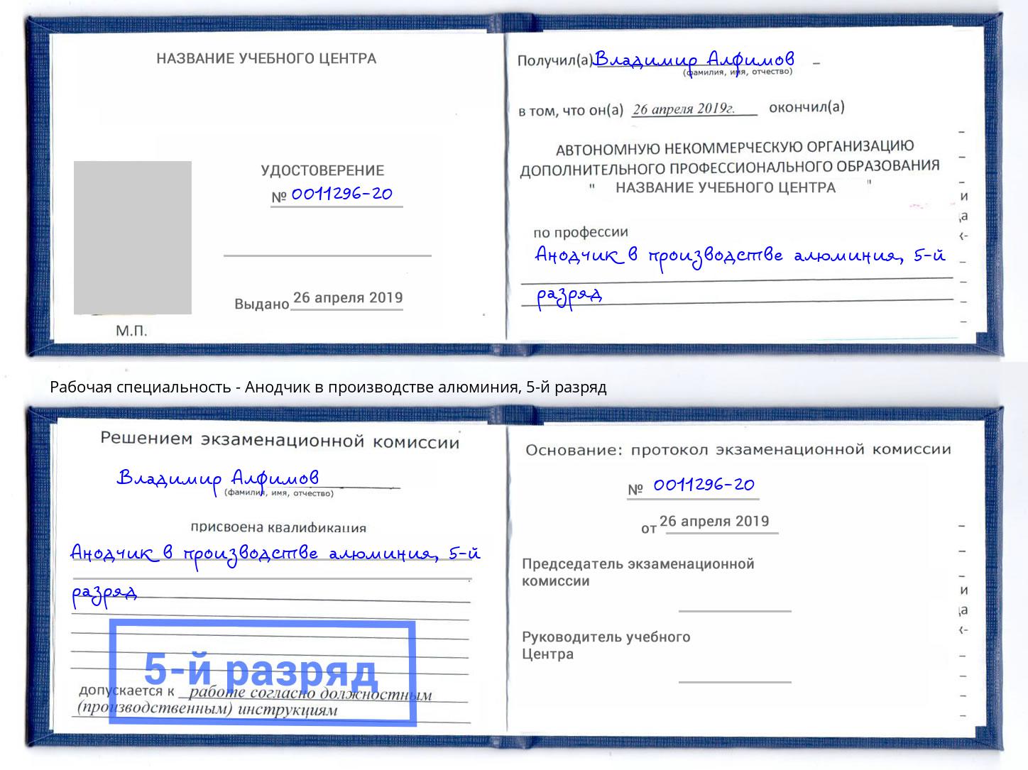 корочка 5-й разряд Анодчик в производстве алюминия Ахтубинск