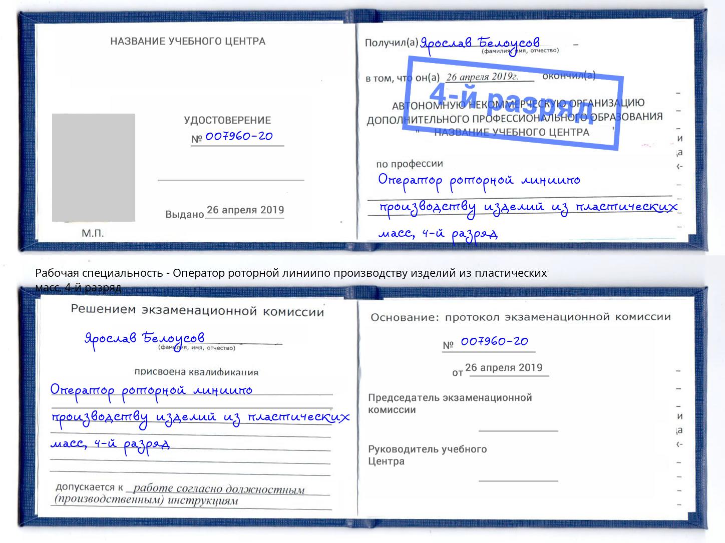 корочка 4-й разряд Оператор роторной линиипо производству изделий из пластических масс Ахтубинск