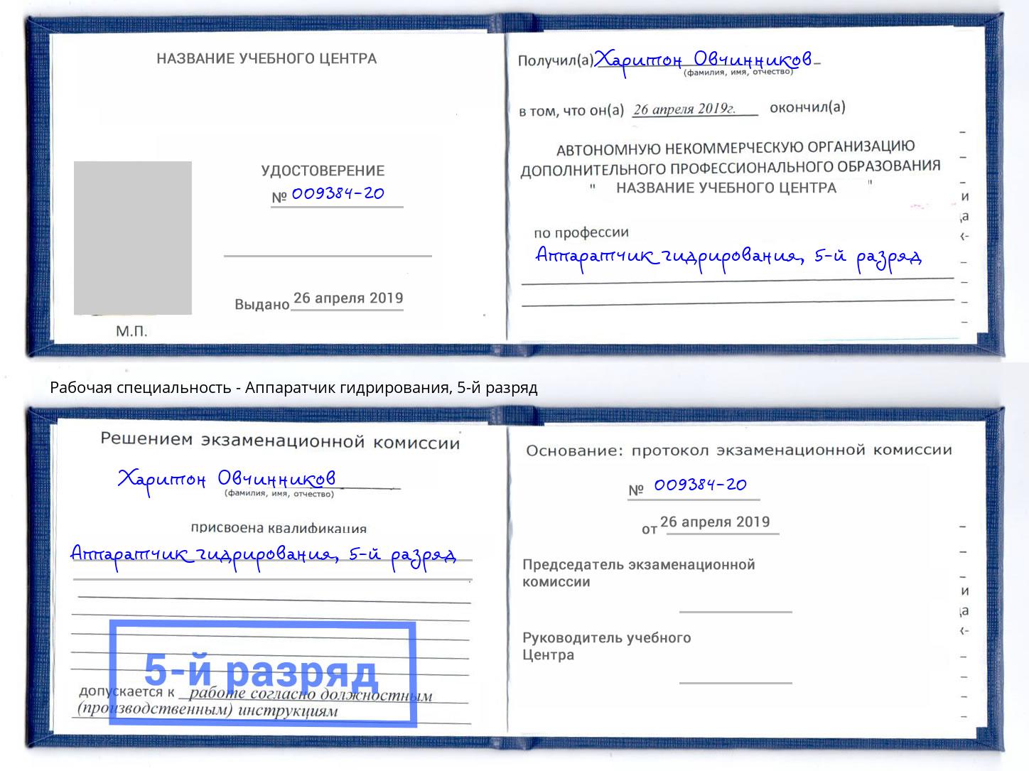 корочка 5-й разряд Аппаратчик гидрирования Ахтубинск