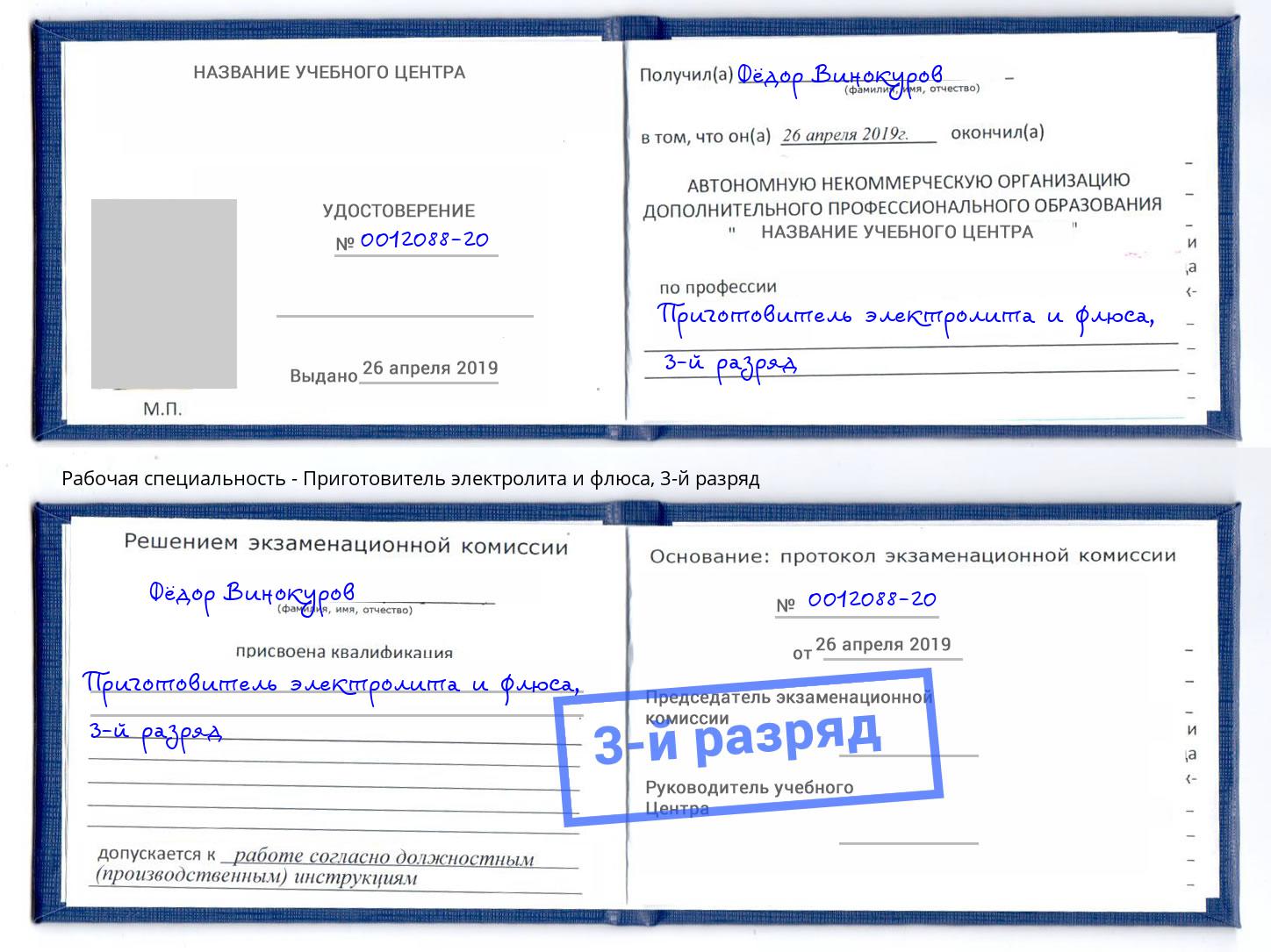 корочка 3-й разряд Приготовитель электролита и флюса Ахтубинск