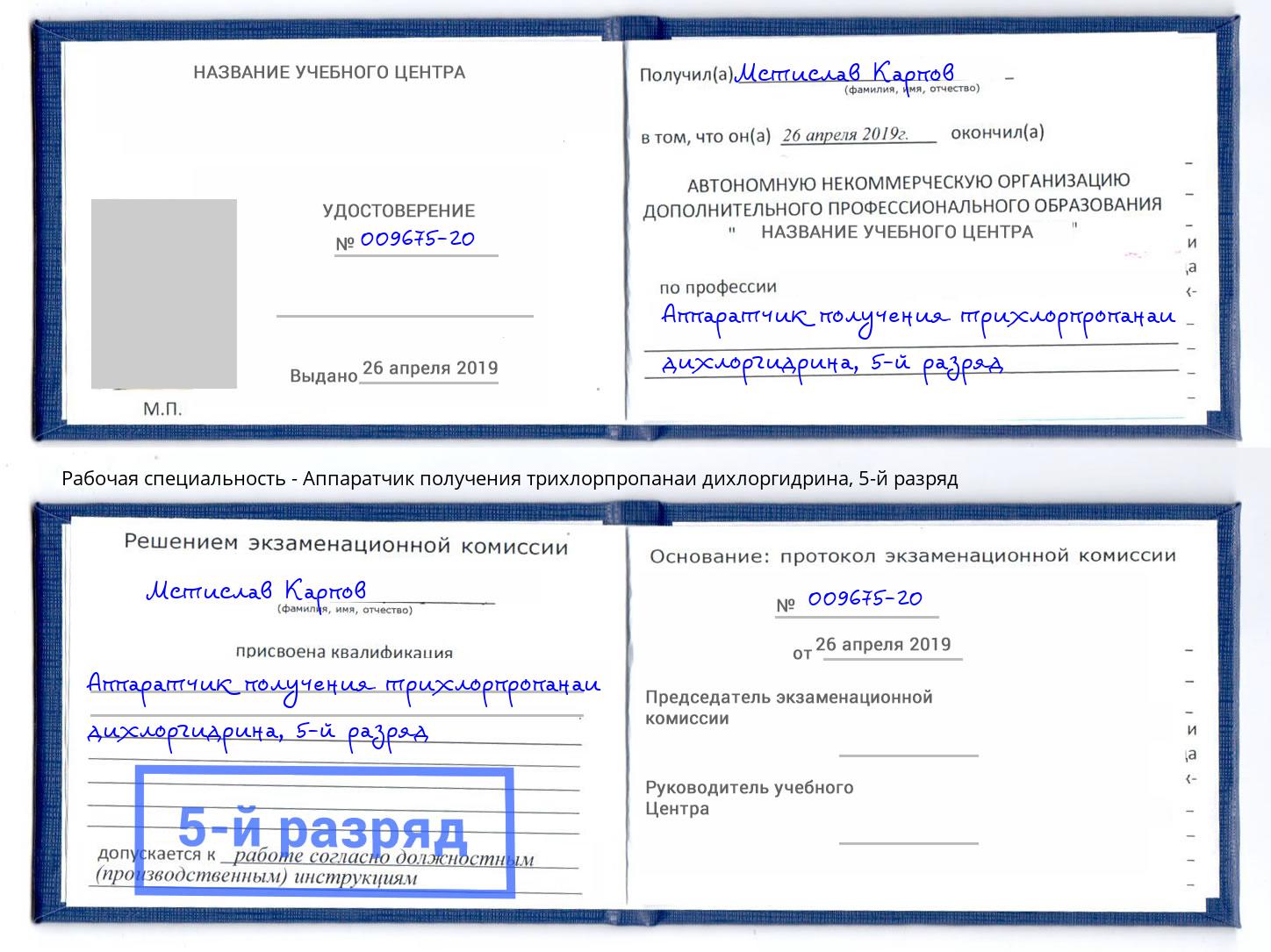 корочка 5-й разряд Аппаратчик получения трихлорпропанаи дихлоргидрина Ахтубинск